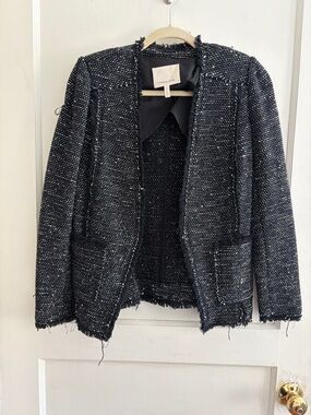 Rebecca Taylor Black & White Tweed Open-Front Jacket